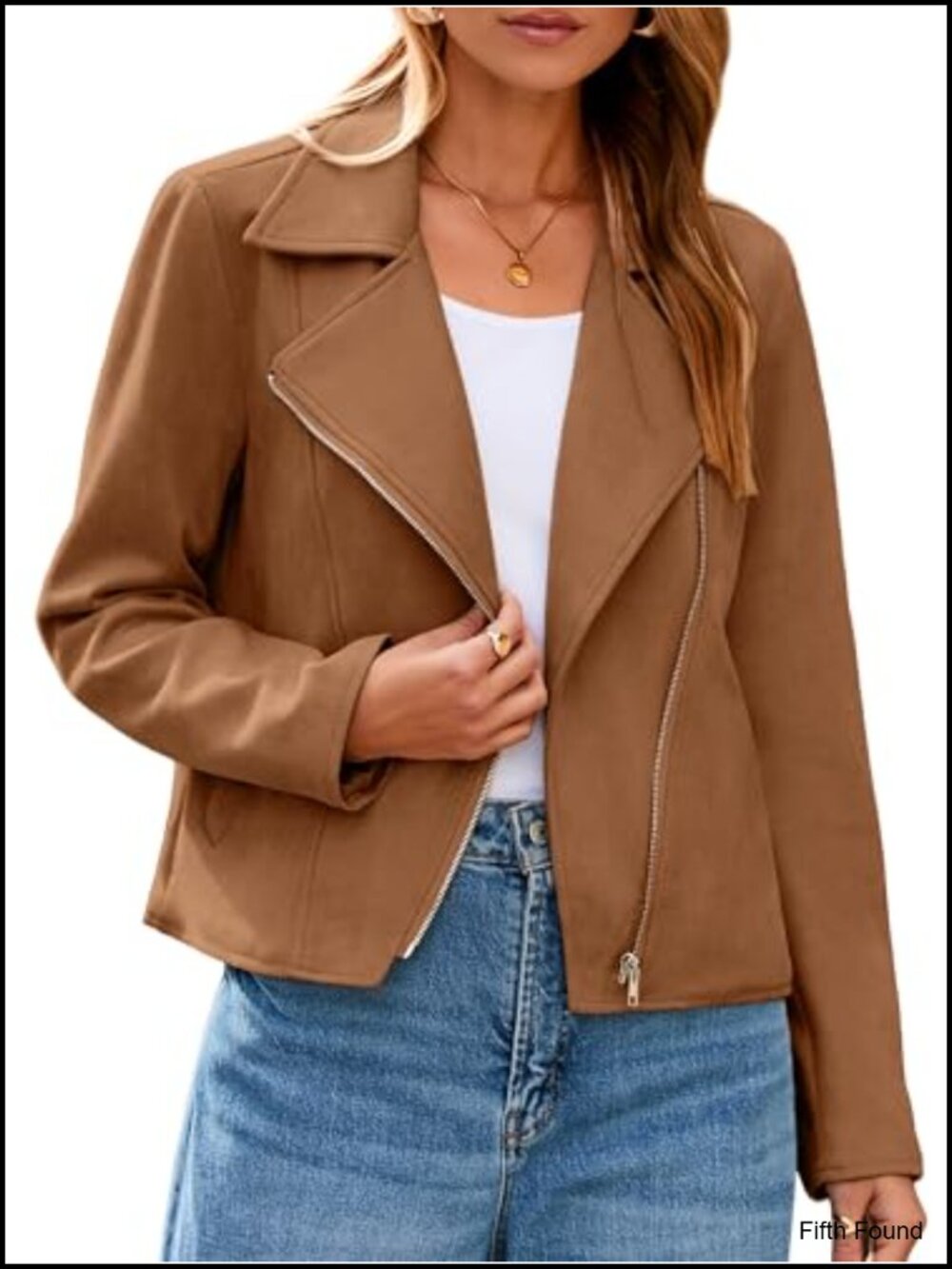 Faux Suede Cropped Moto Jacket Long Sleeve Zip Biker